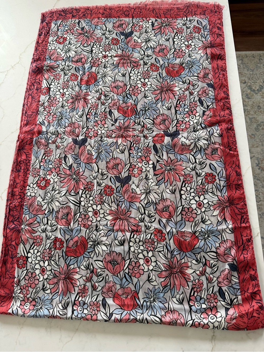 Floral Pattern Lightweight Scarf/Wrap - Red Pink Blue